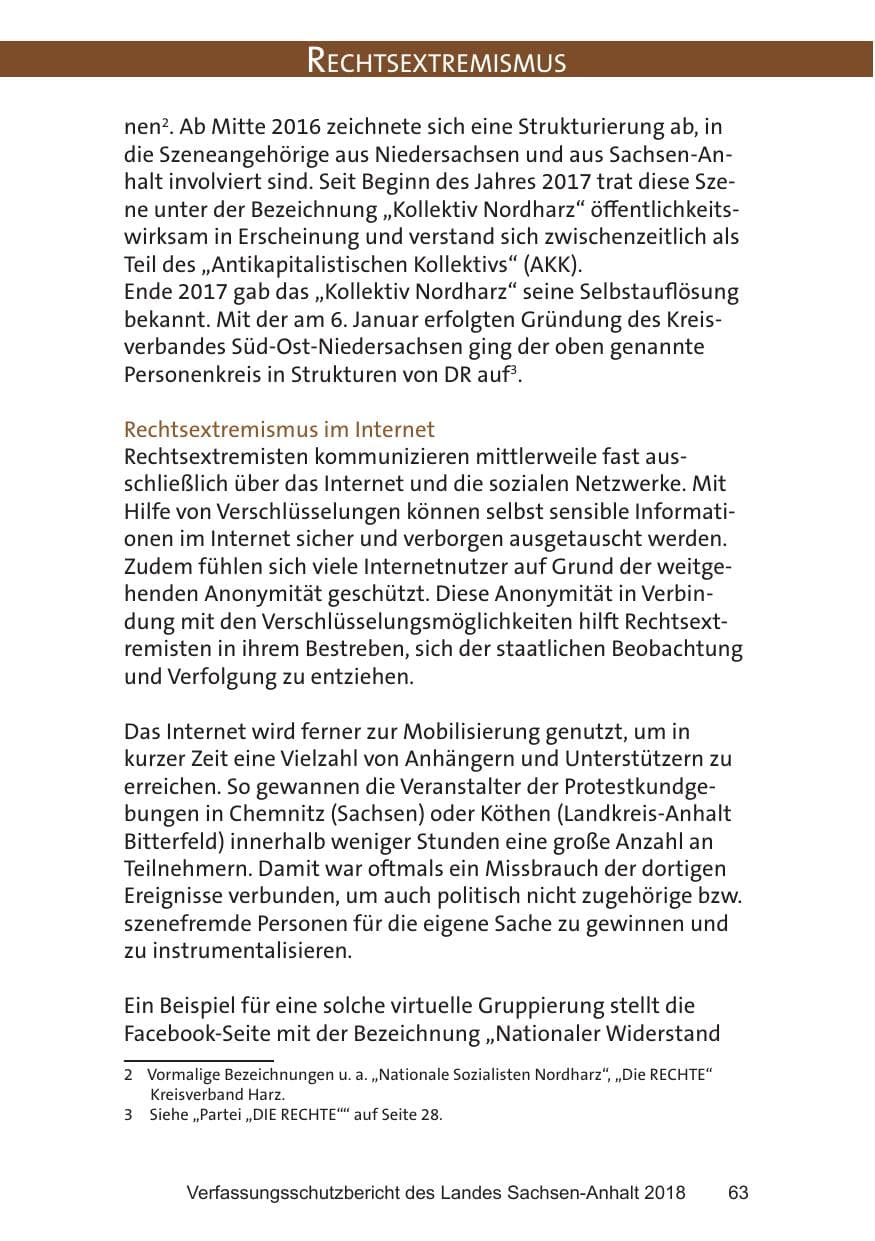 Seite 63 des Verfassungsschutzbericht 2018 Sachsen-Anhalt