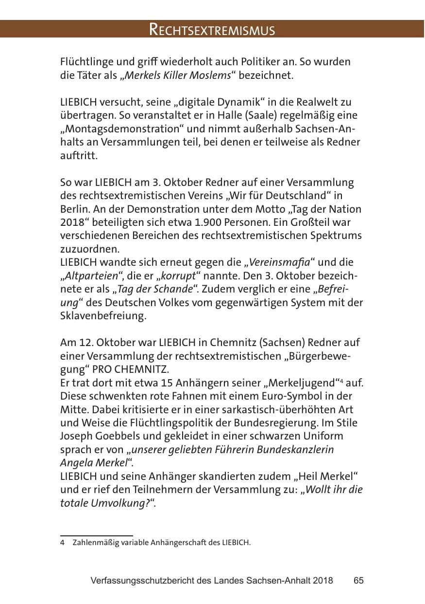 Seite 65 des Verfassungsschutzbericht 2018 Sachsen-Anhalt