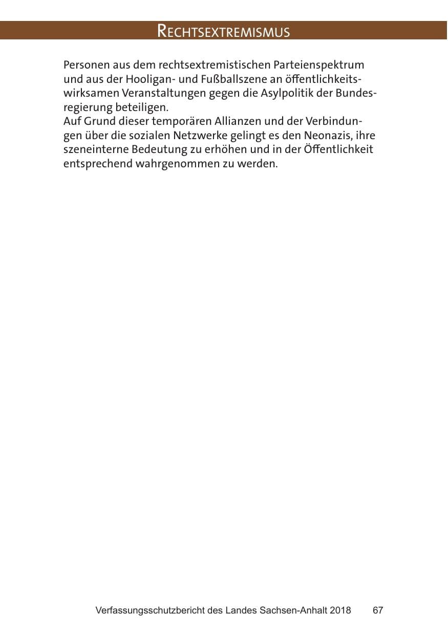 Seite 67 des Verfassungsschutzbericht 2018 Sachsen-Anhalt