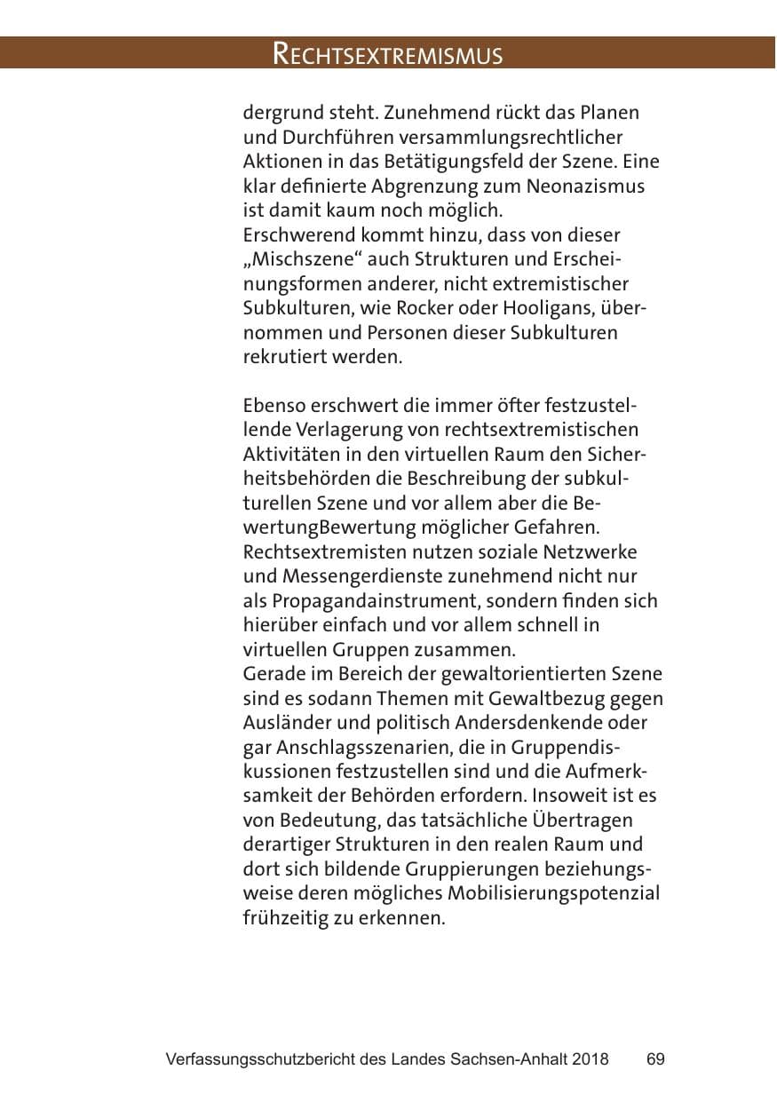 Seite 69 des Verfassungsschutzbericht 2018 Sachsen-Anhalt