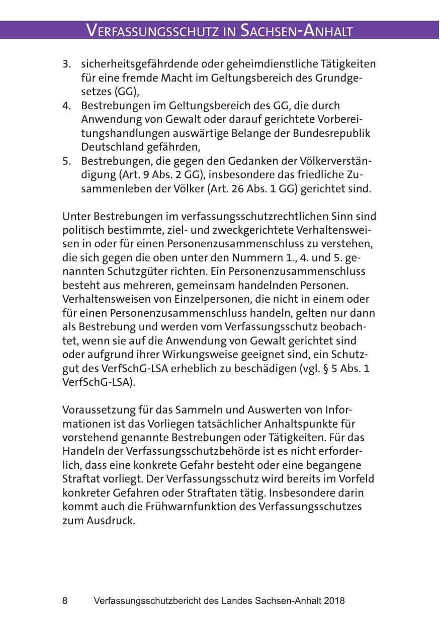 Seite 8 des Verfassungsschutzbericht 2018 Sachsen-Anhalt