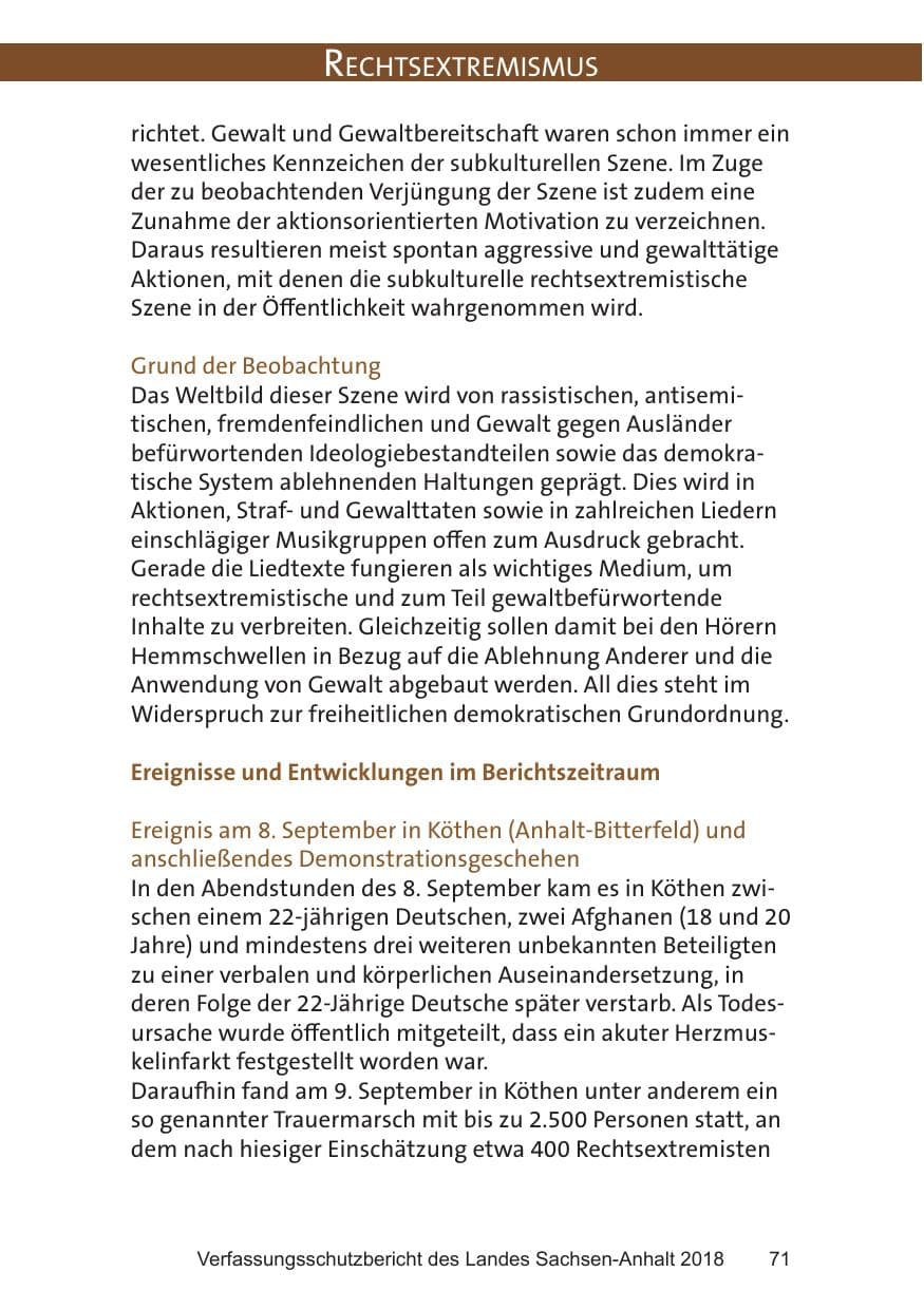 Seite 71 des Verfassungsschutzbericht 2018 Sachsen-Anhalt