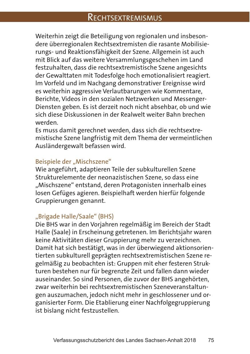 Seite 75 des Verfassungsschutzbericht 2018 Sachsen-Anhalt
