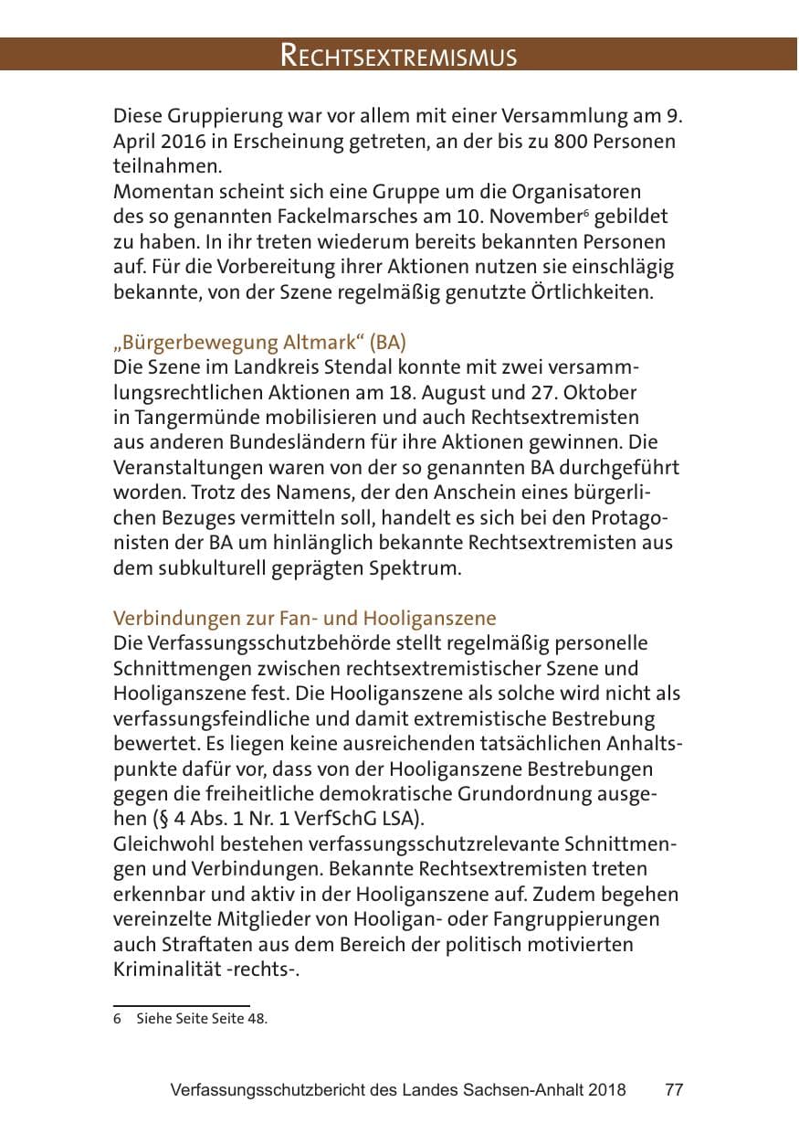 Seite 77 des Verfassungsschutzbericht 2018 Sachsen-Anhalt