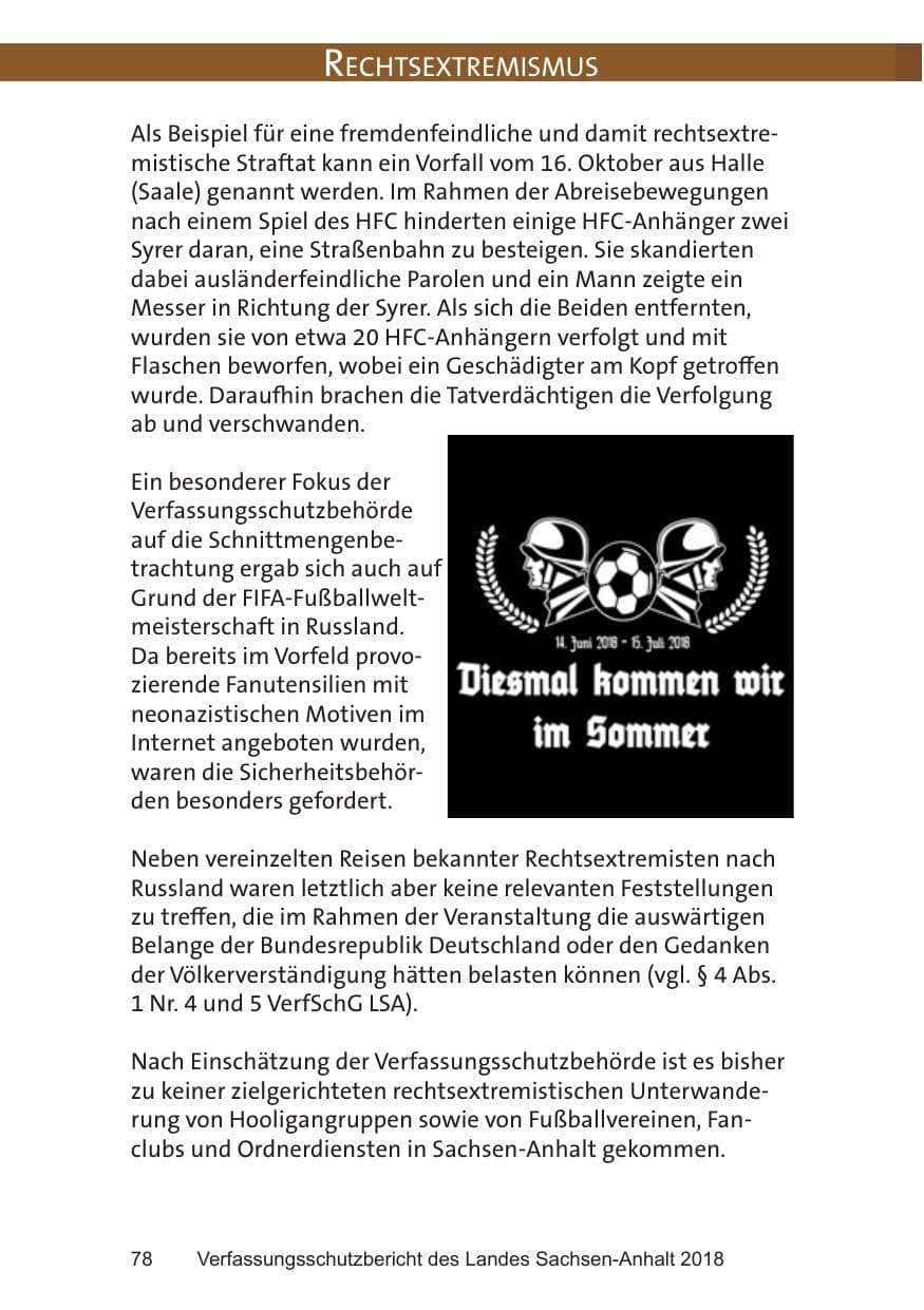 Seite 78 des Verfassungsschutzbericht 2018 Sachsen-Anhalt