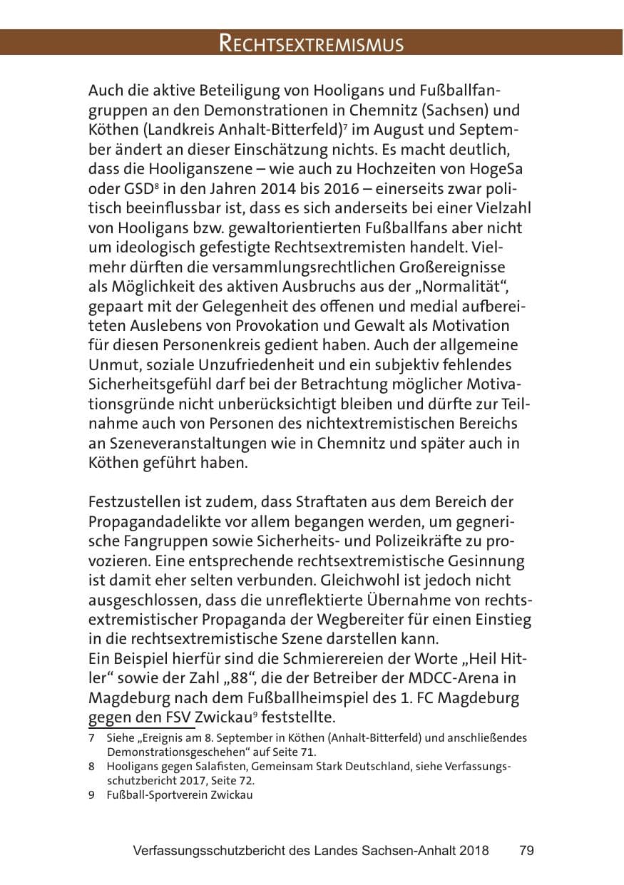 Seite 79 des Verfassungsschutzbericht 2018 Sachsen-Anhalt