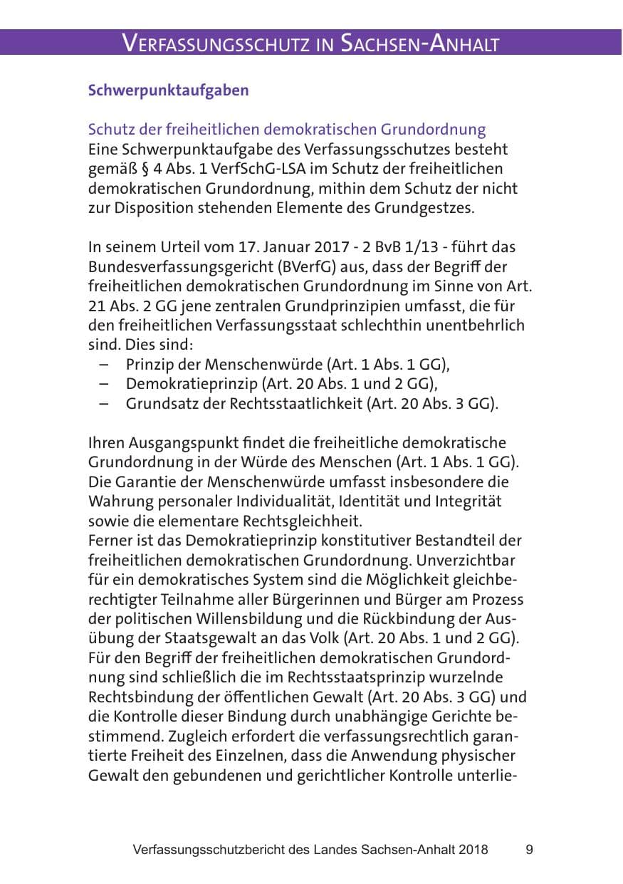 Seite 9 des Verfassungsschutzbericht 2018 Sachsen-Anhalt