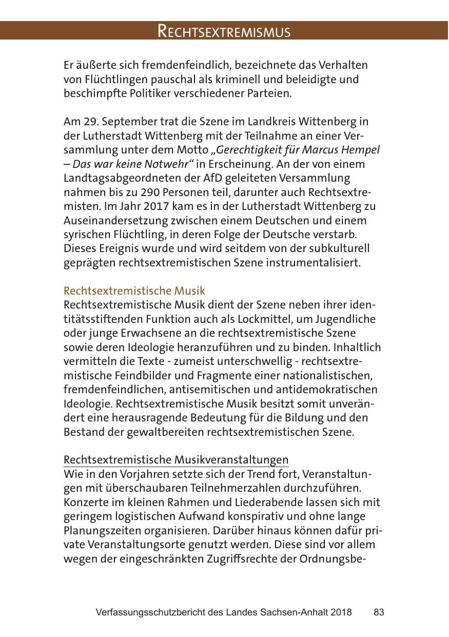 Seite 83 des Verfassungsschutzbericht 2018 Sachsen-Anhalt