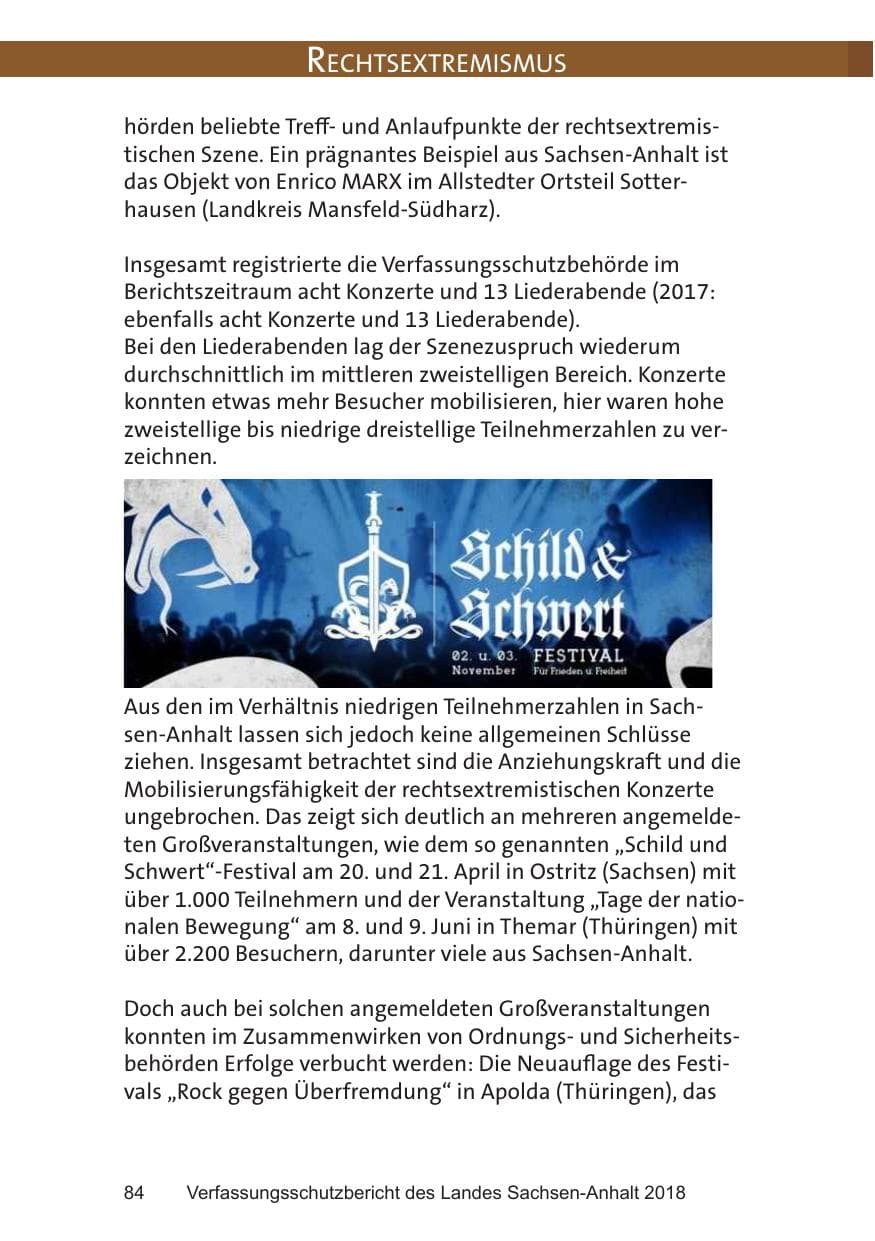 Seite 84 des Verfassungsschutzbericht 2018 Sachsen-Anhalt