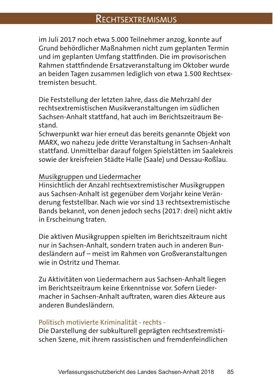 Seite 85 des Verfassungsschutzbericht 2018 Sachsen-Anhalt