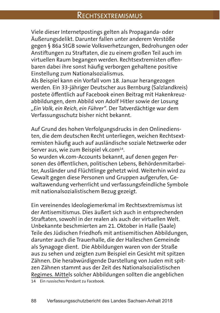 Seite 88 des Verfassungsschutzbericht 2018 Sachsen-Anhalt