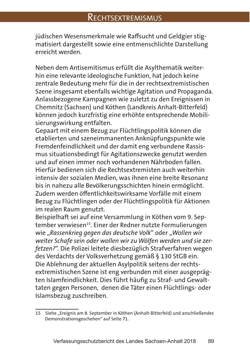 Seite 89 des Verfassungsschutzbericht 2018 Sachsen-Anhalt