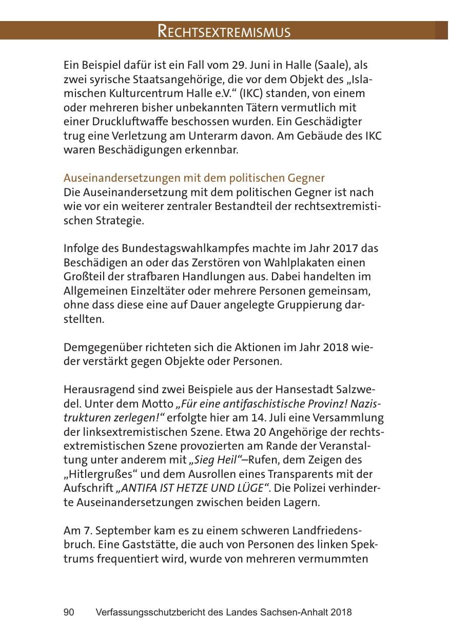 Seite 90 des Verfassungsschutzbericht 2018 Sachsen-Anhalt