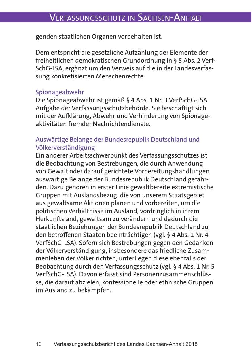 Seite 10 des Verfassungsschutzbericht 2018 Sachsen-Anhalt