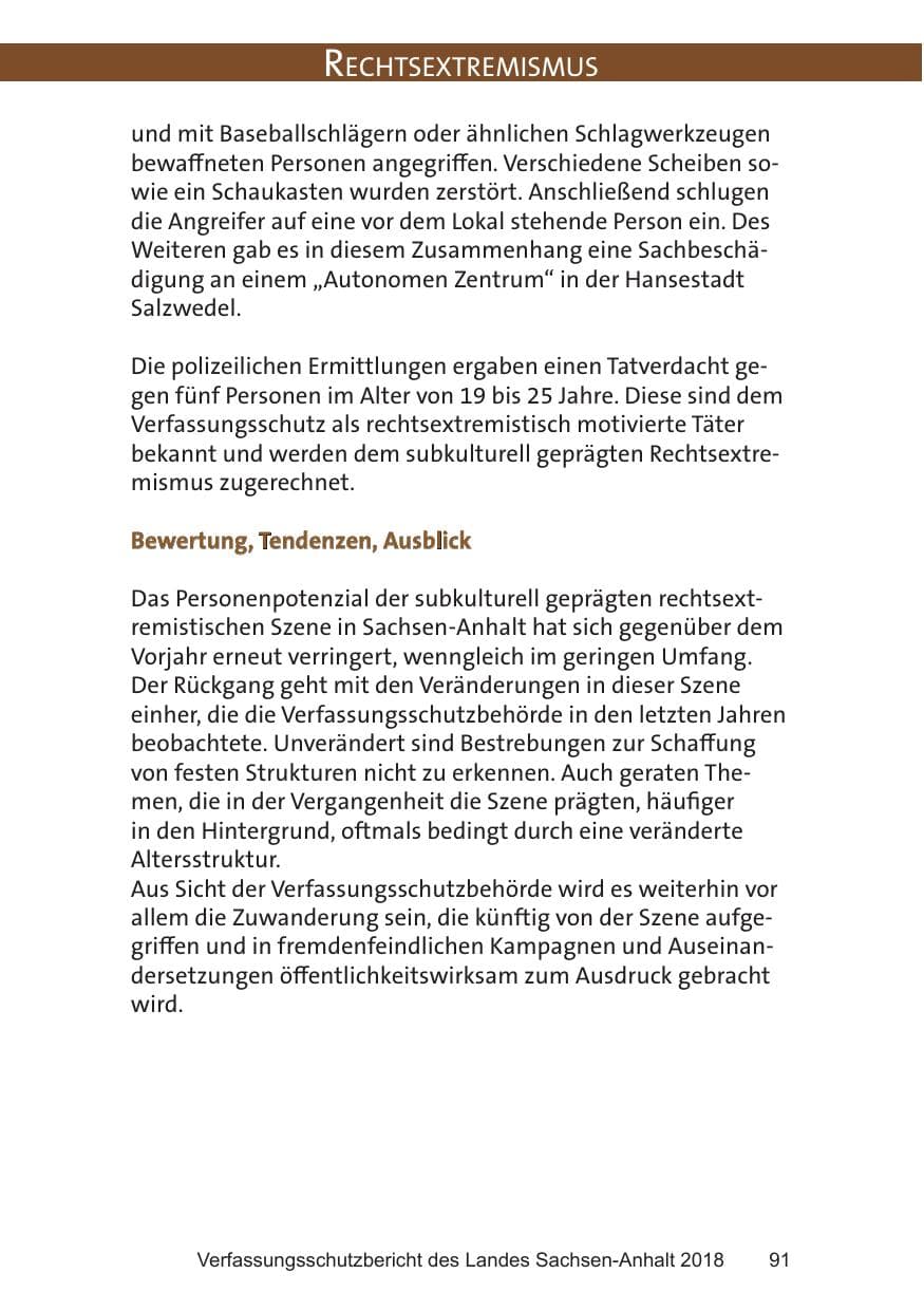 Seite 91 des Verfassungsschutzbericht 2018 Sachsen-Anhalt