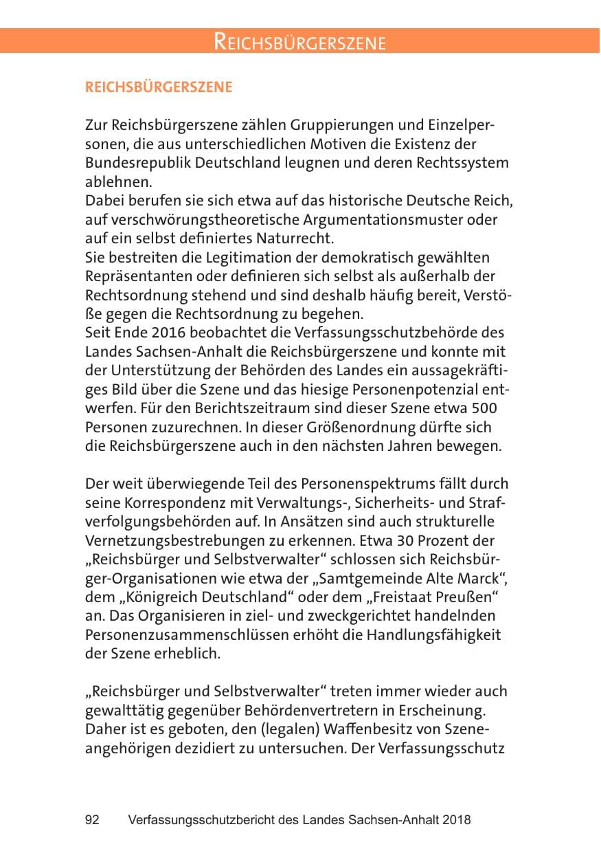 Seite 92 des Verfassungsschutzbericht 2018 Sachsen-Anhalt