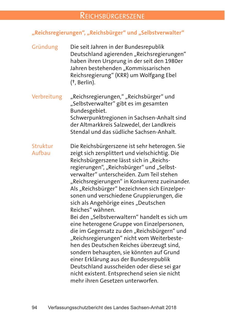 Seite 94 des Verfassungsschutzbericht 2018 Sachsen-Anhalt
