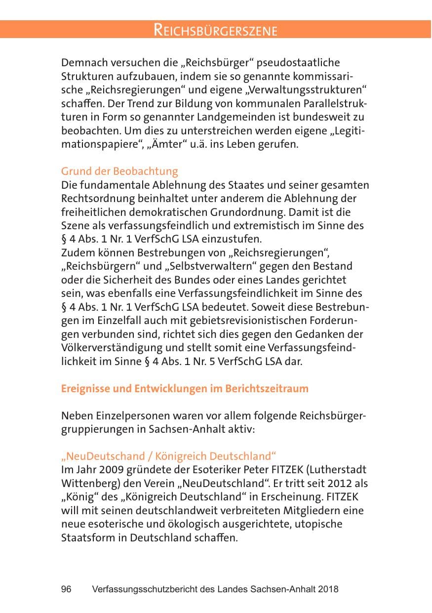 Seite 96 des Verfassungsschutzbericht 2018 Sachsen-Anhalt