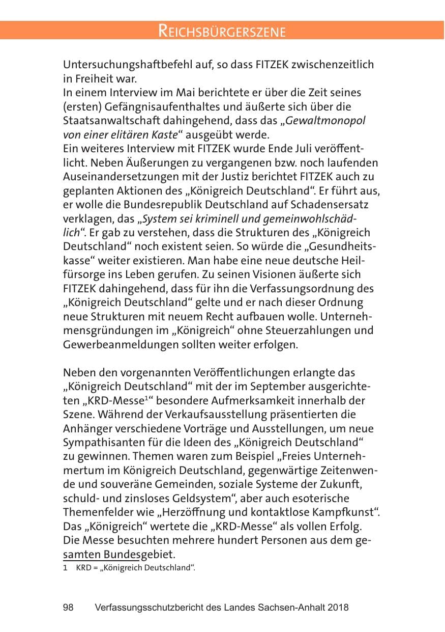 Seite 98 des Verfassungsschutzbericht 2018 Sachsen-Anhalt