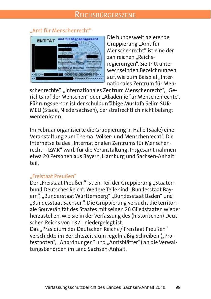Seite 99 des Verfassungsschutzbericht 2018 Sachsen-Anhalt