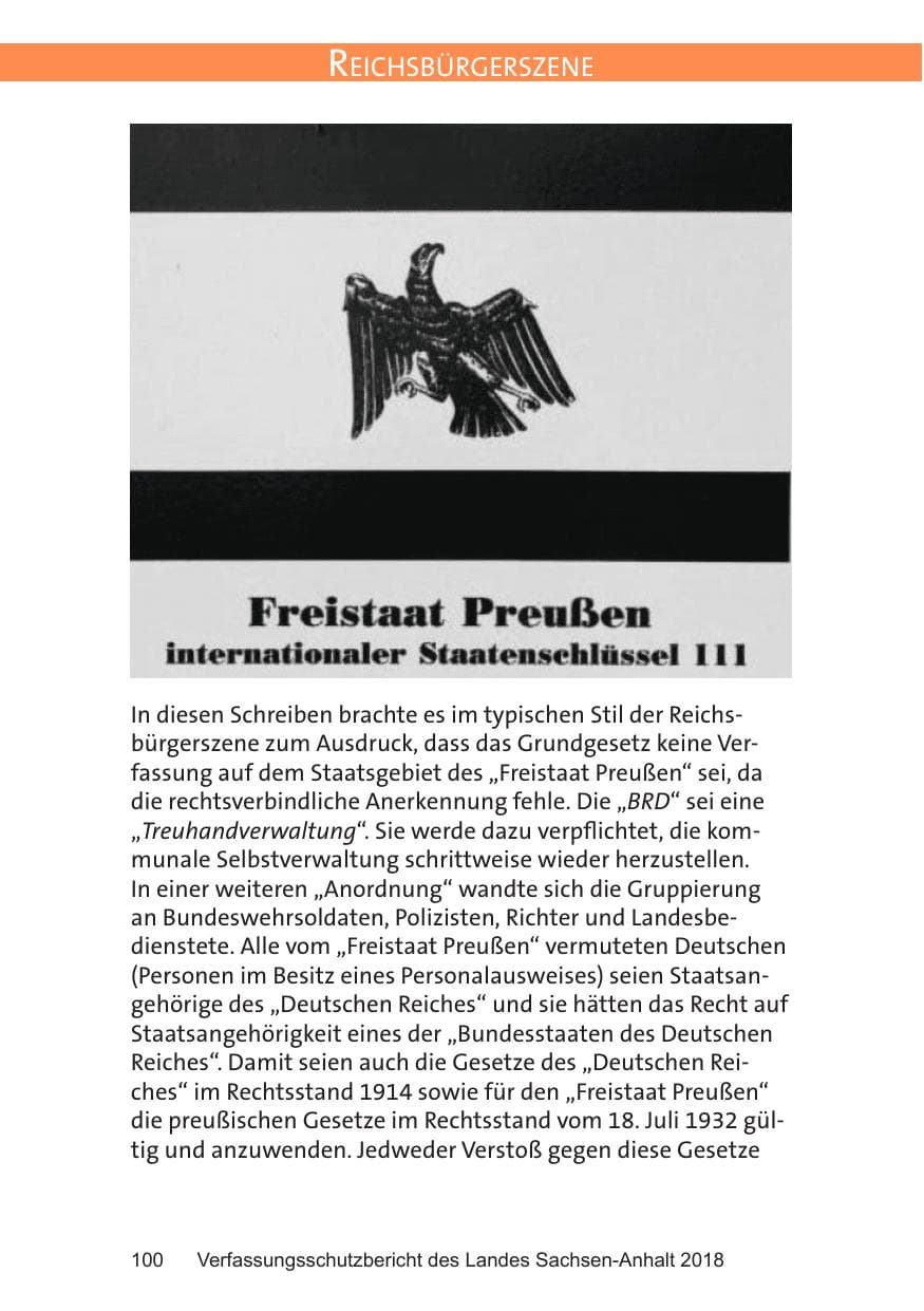 Seite 100 des Verfassungsschutzbericht 2018 Sachsen-Anhalt