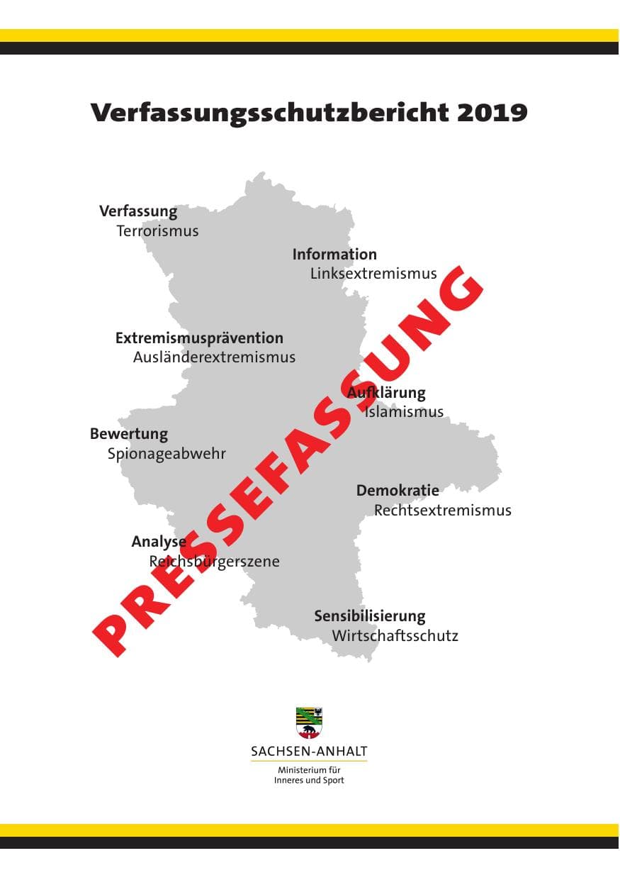 Seite 1 des Verfassungsschutzbericht 2019 Sachsen-Anhalt