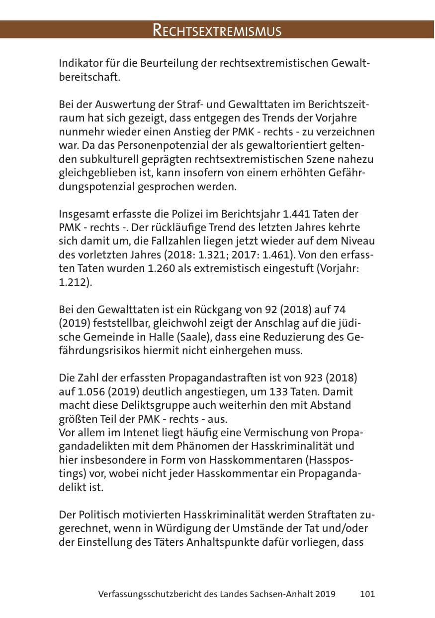 Seite 103 des Verfassungsschutzbericht 2019 Sachsen-Anhalt