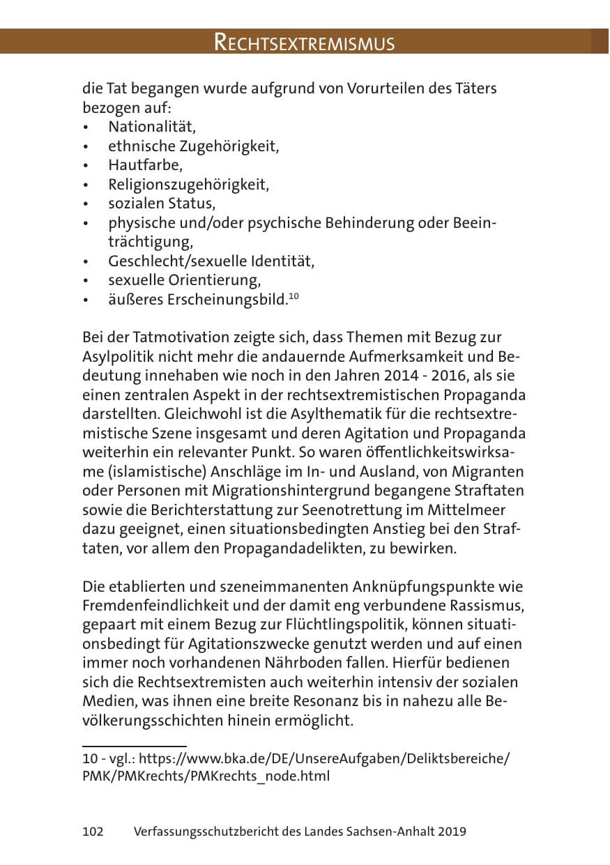 Seite 104 des Verfassungsschutzbericht 2019 Sachsen-Anhalt