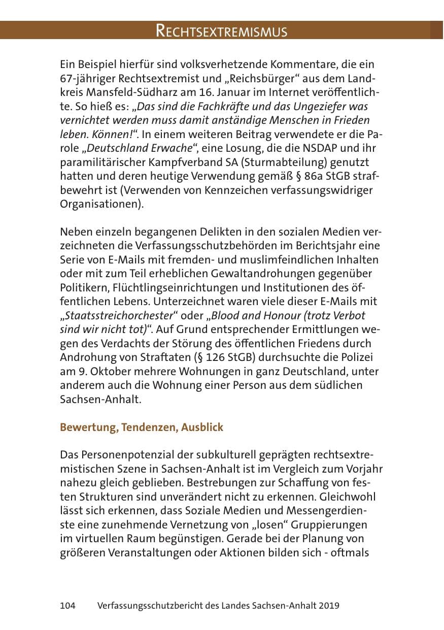 Seite 106 des Verfassungsschutzbericht 2019 Sachsen-Anhalt