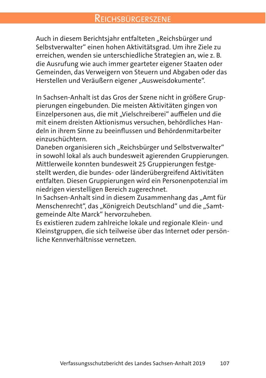 Seite 109 des Verfassungsschutzbericht 2019 Sachsen-Anhalt