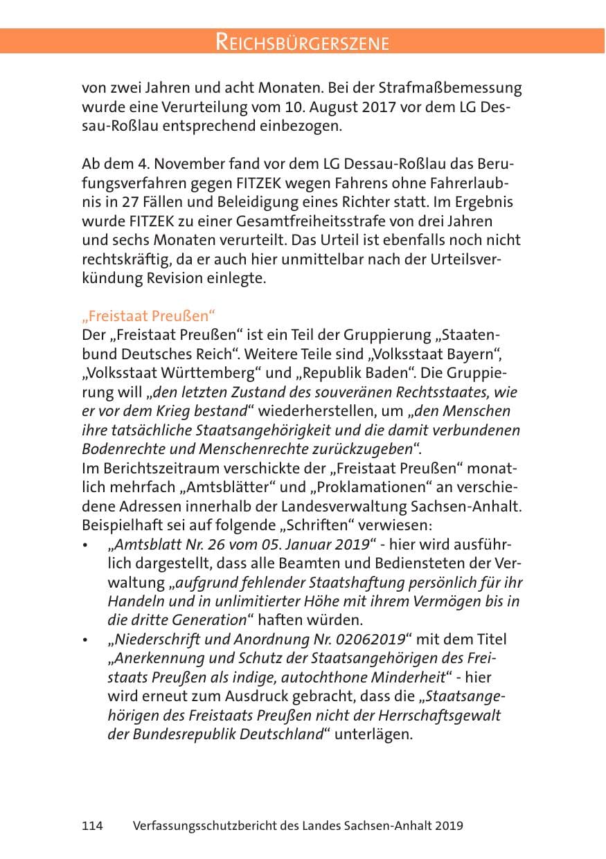 Seite 116 des Verfassungsschutzbericht 2019 Sachsen-Anhalt