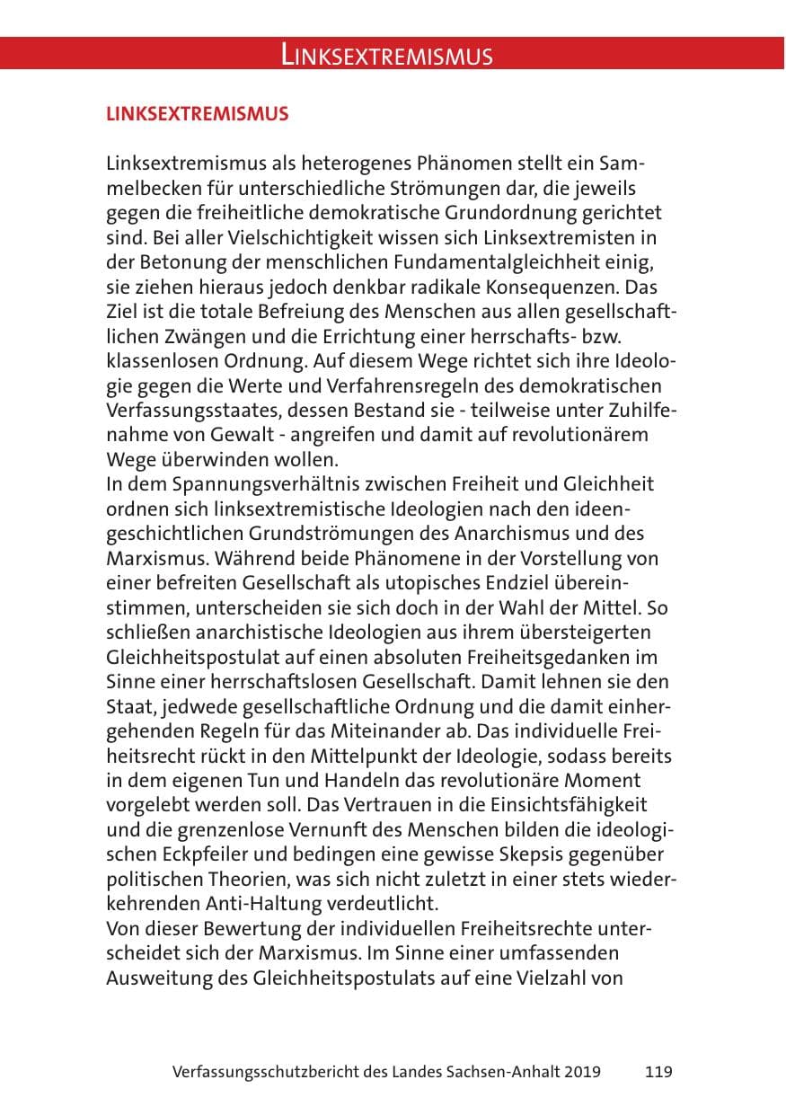 Seite 121 des Verfassungsschutzbericht 2019 Sachsen-Anhalt