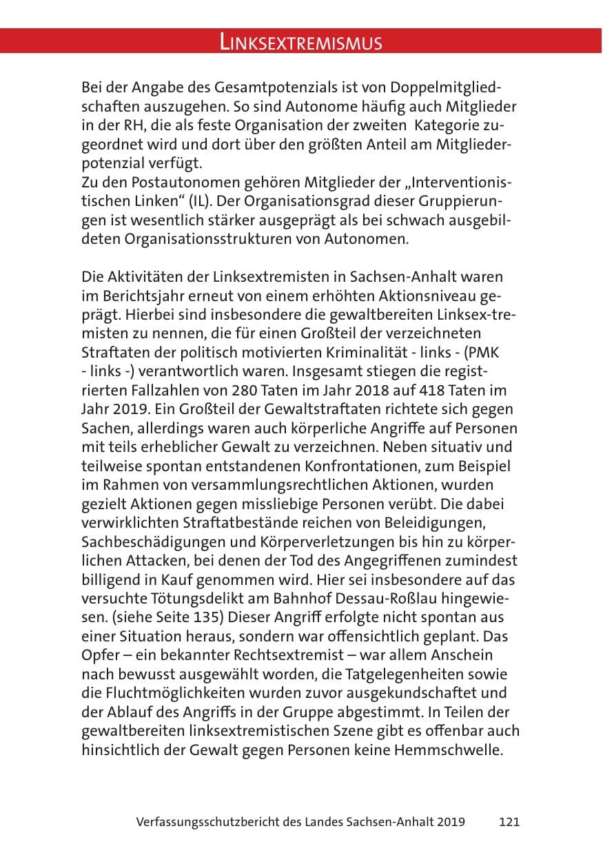 Seite 123 des Verfassungsschutzbericht 2019 Sachsen-Anhalt