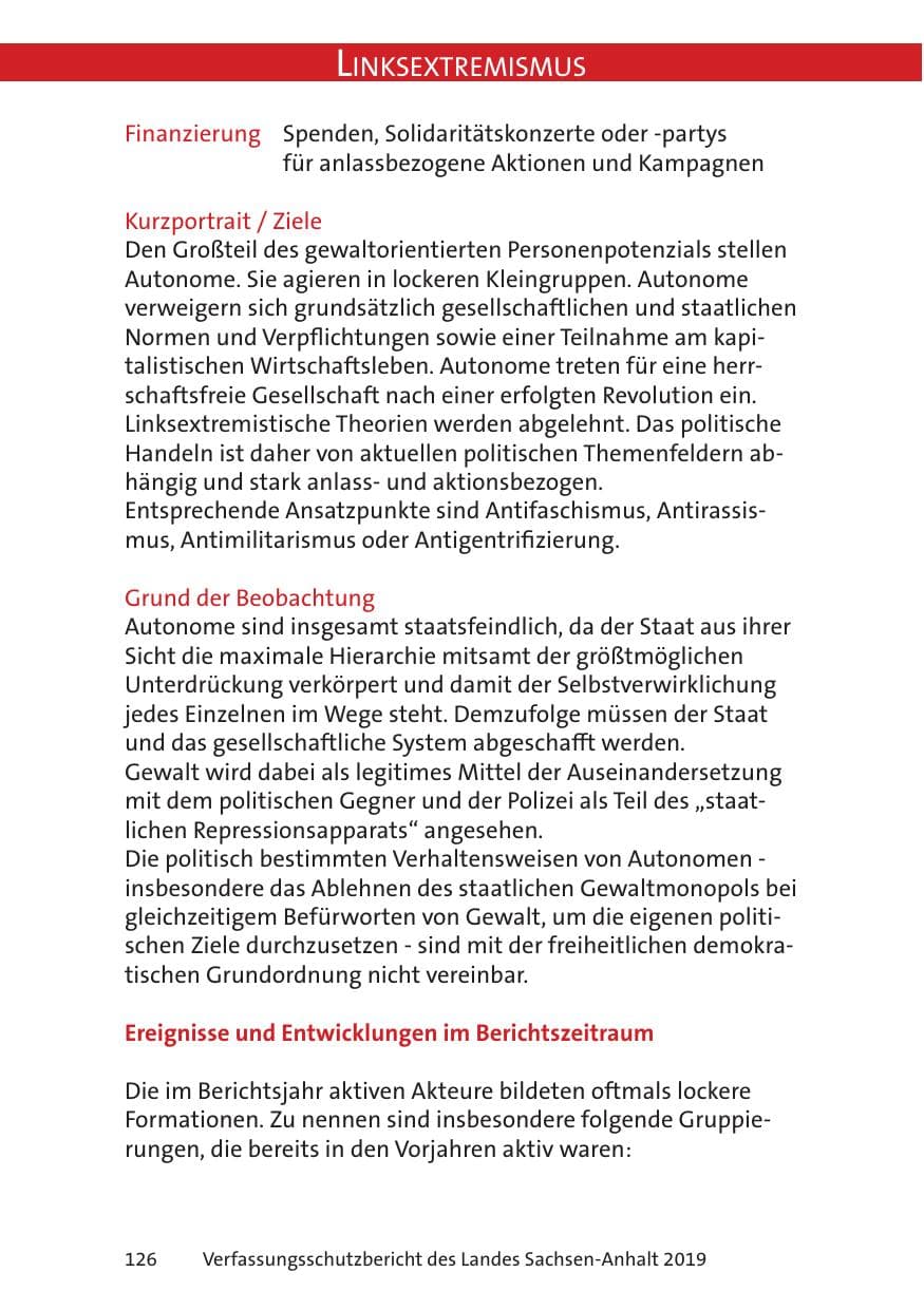 Seite 128 des Verfassungsschutzbericht 2019 Sachsen-Anhalt