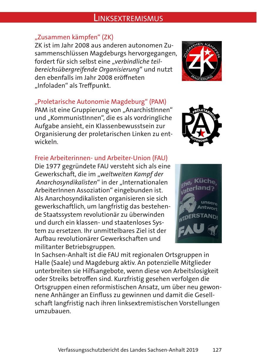 Seite 129 des Verfassungsschutzbericht 2019 Sachsen-Anhalt