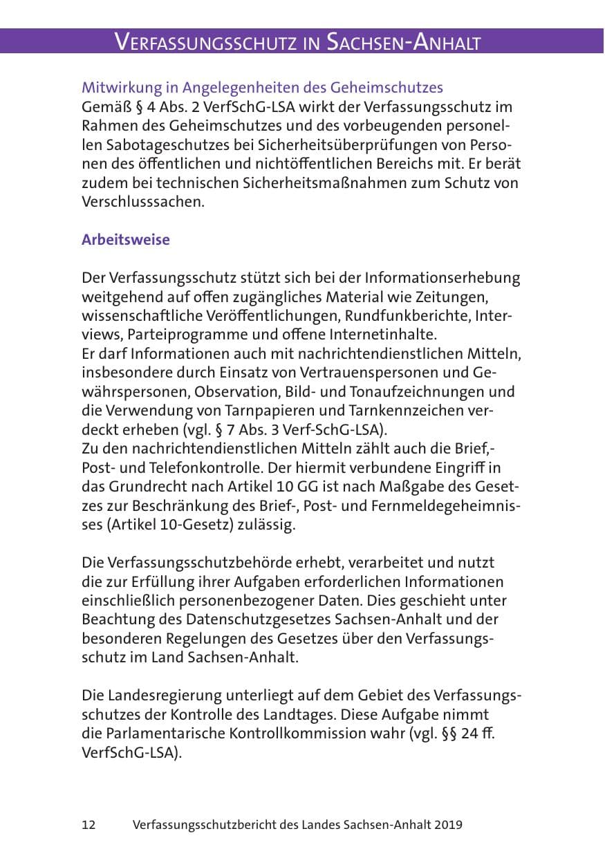 Seite 14 des Verfassungsschutzbericht 2019 Sachsen-Anhalt