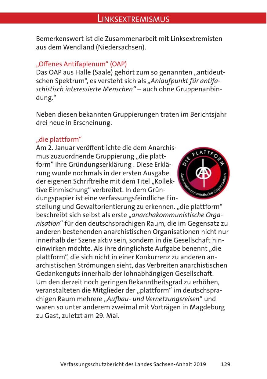 Seite 131 des Verfassungsschutzbericht 2019 Sachsen-Anhalt