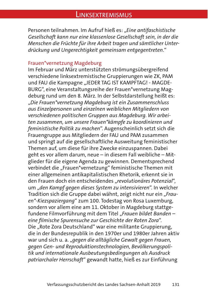 Seite 133 des Verfassungsschutzbericht 2019 Sachsen-Anhalt