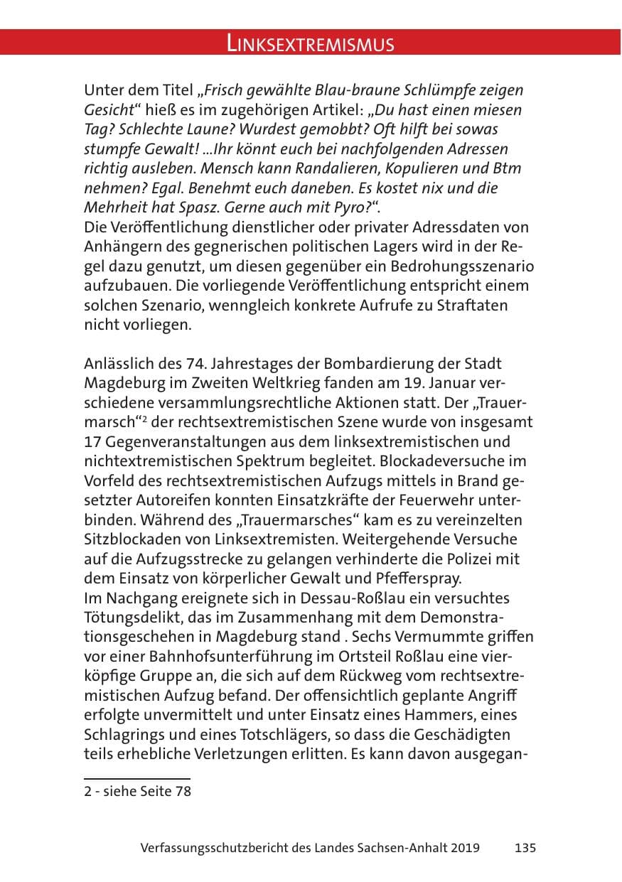 Seite 137 des Verfassungsschutzbericht 2019 Sachsen-Anhalt