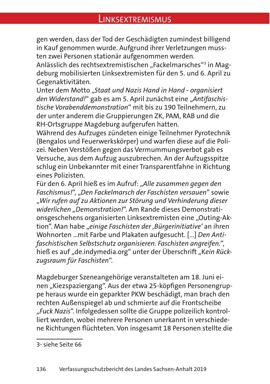 Seite 138 des Verfassungsschutzbericht 2019 Sachsen-Anhalt