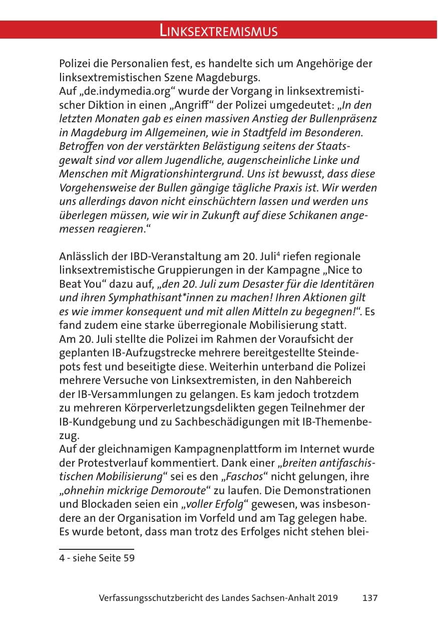 Seite 139 des Verfassungsschutzbericht 2019 Sachsen-Anhalt