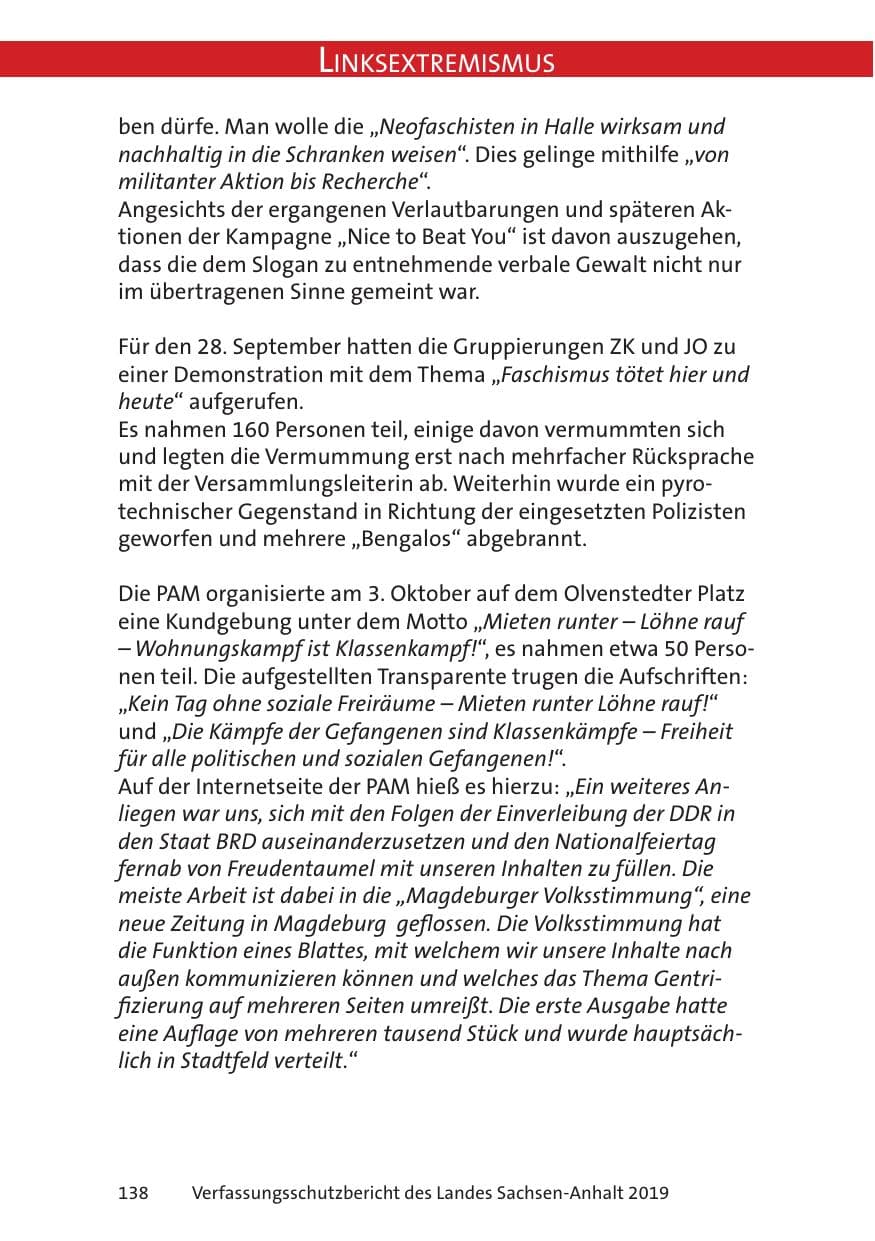 Seite 140 des Verfassungsschutzbericht 2019 Sachsen-Anhalt