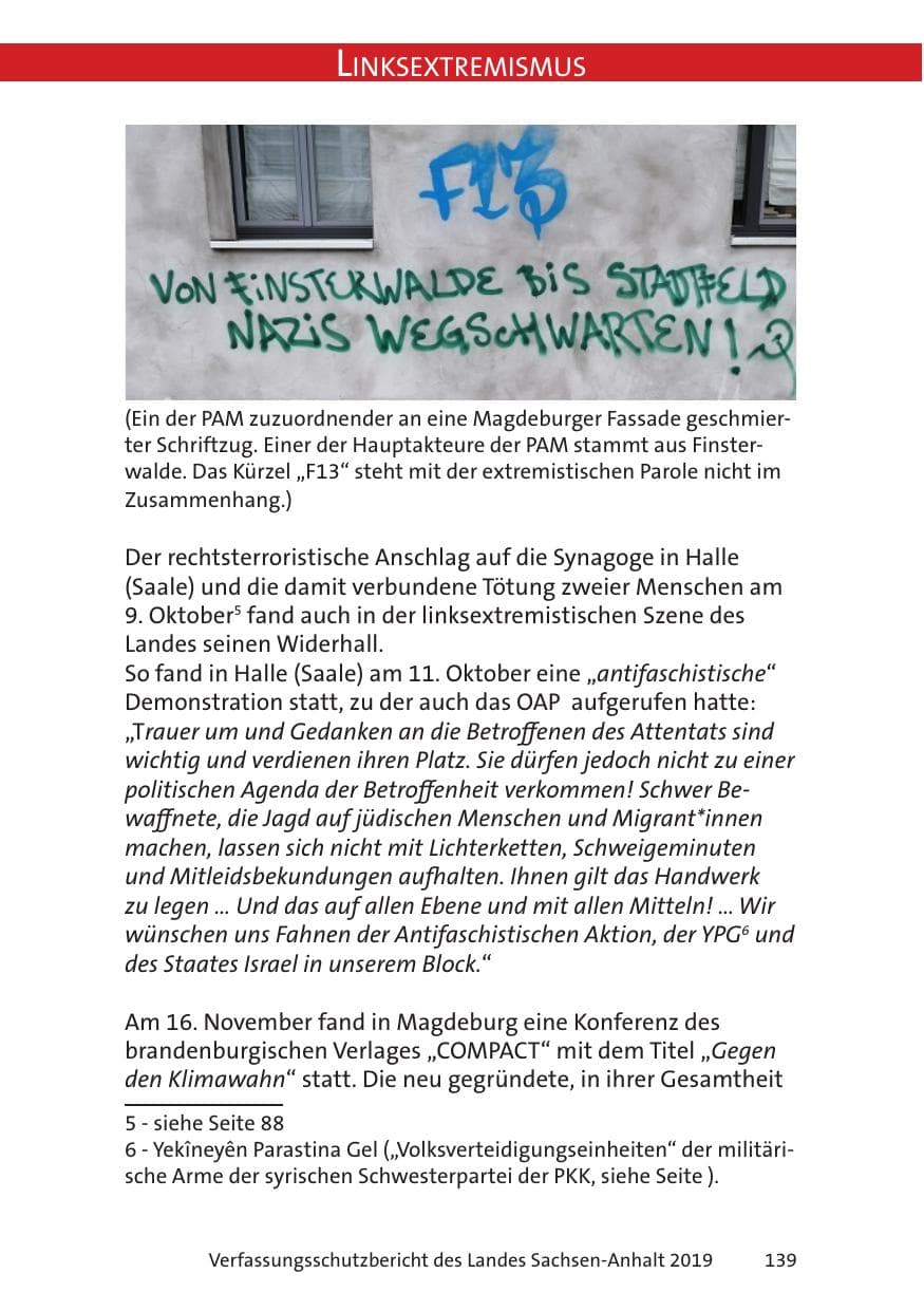 Seite 141 des Verfassungsschutzbericht 2019 Sachsen-Anhalt