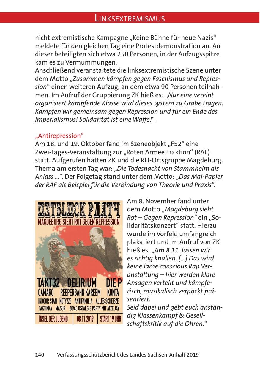 Seite 142 des Verfassungsschutzbericht 2019 Sachsen-Anhalt