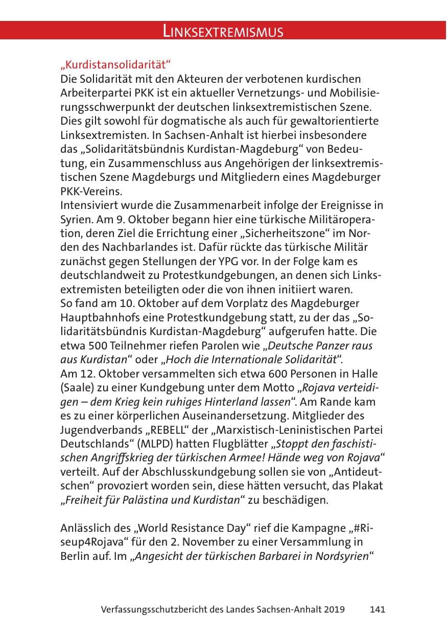 Seite 143 des Verfassungsschutzbericht 2019 Sachsen-Anhalt