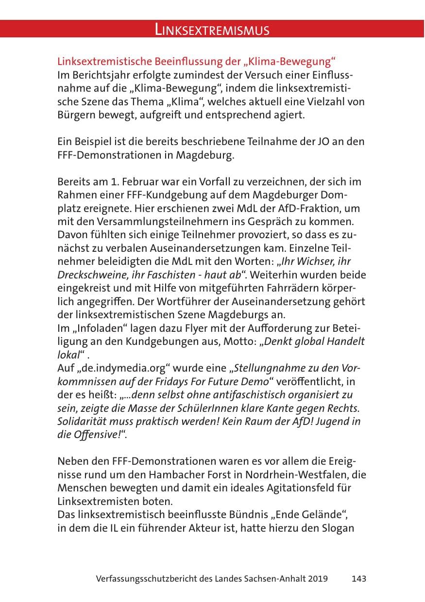 Seite 145 des Verfassungsschutzbericht 2019 Sachsen-Anhalt