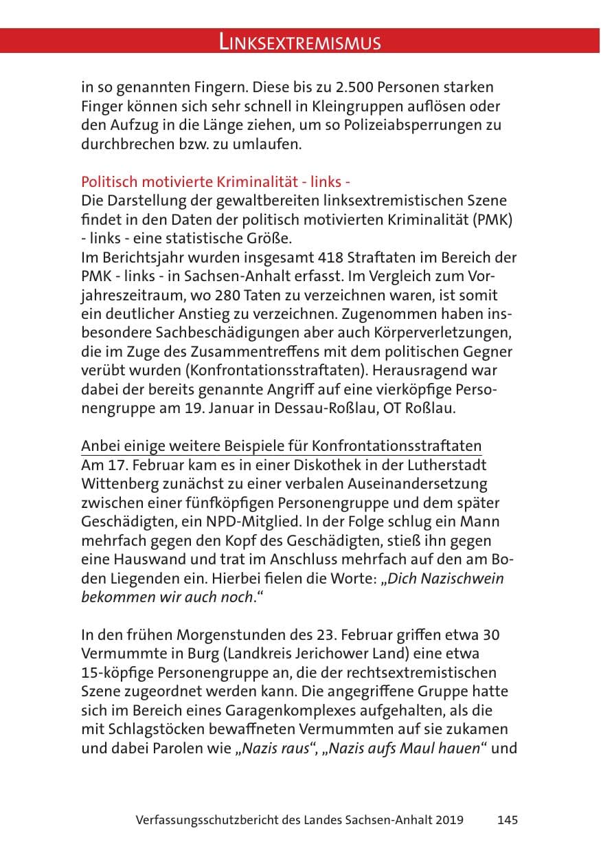 Seite 147 des Verfassungsschutzbericht 2019 Sachsen-Anhalt