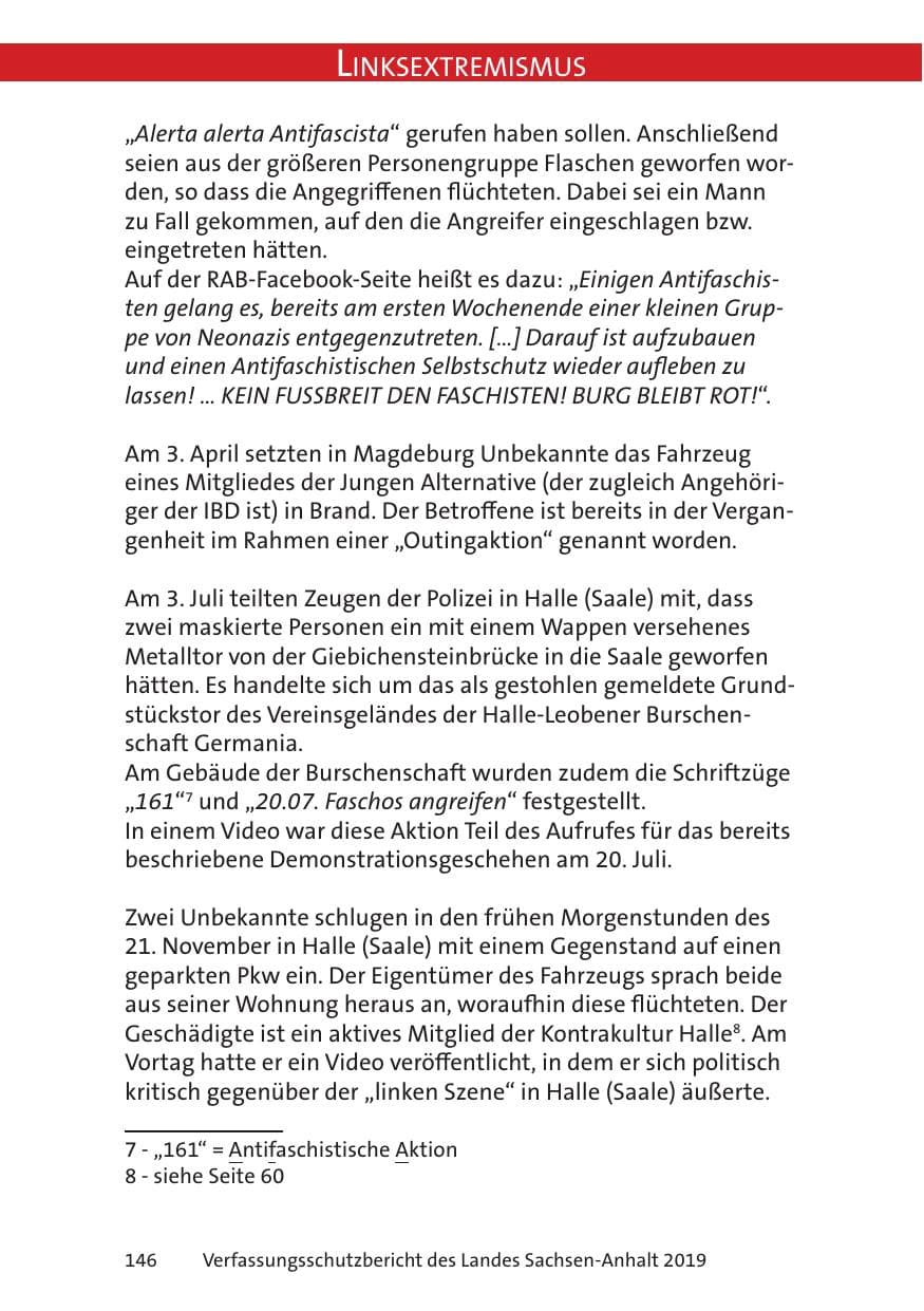 Seite 148 des Verfassungsschutzbericht 2019 Sachsen-Anhalt