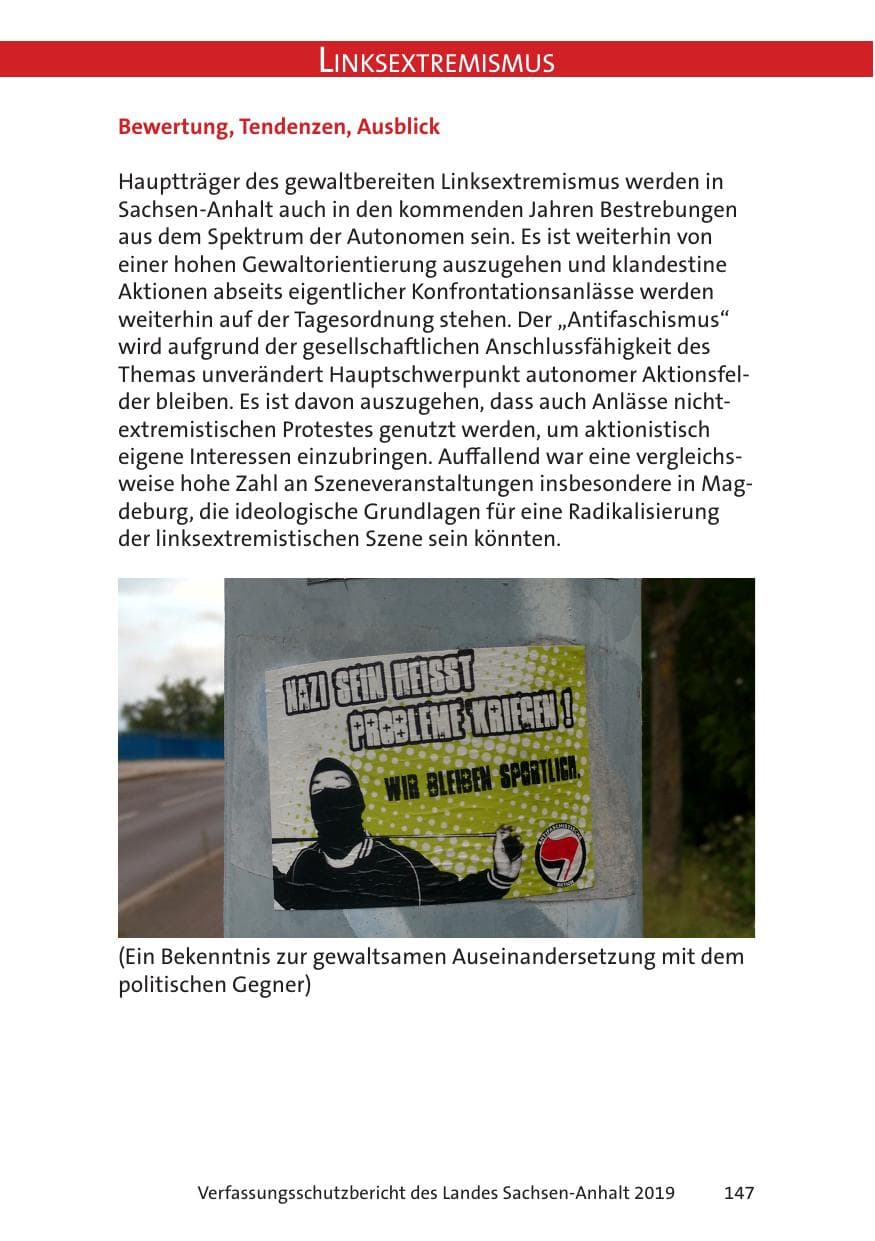 Seite 149 des Verfassungsschutzbericht 2019 Sachsen-Anhalt