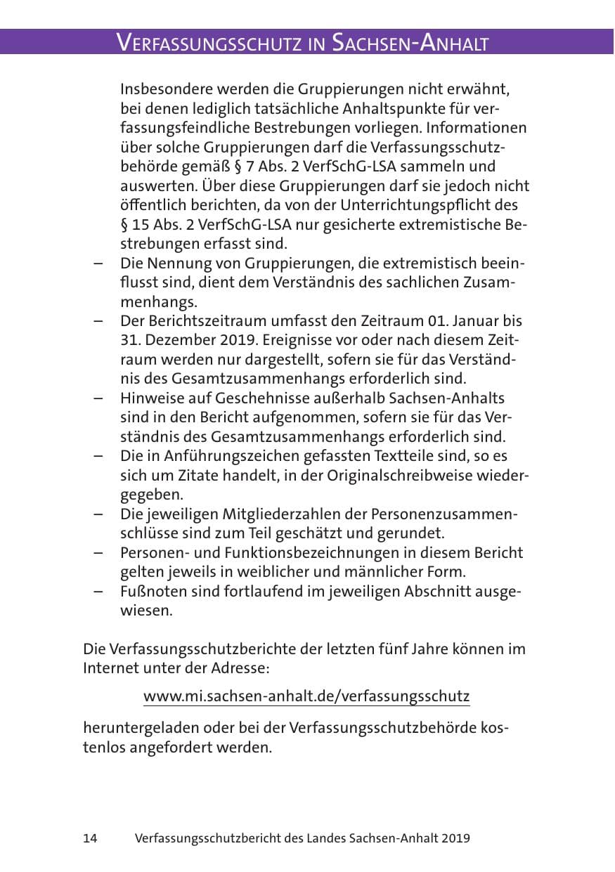 Seite 16 des Verfassungsschutzbericht 2019 Sachsen-Anhalt